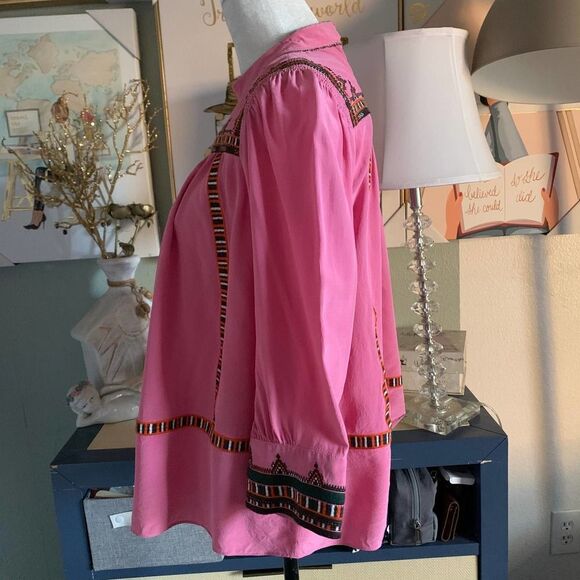 WHISTLES PINK 100% silk boho embroidered blouse top sz 6 or S womens - Picture 3 of 9